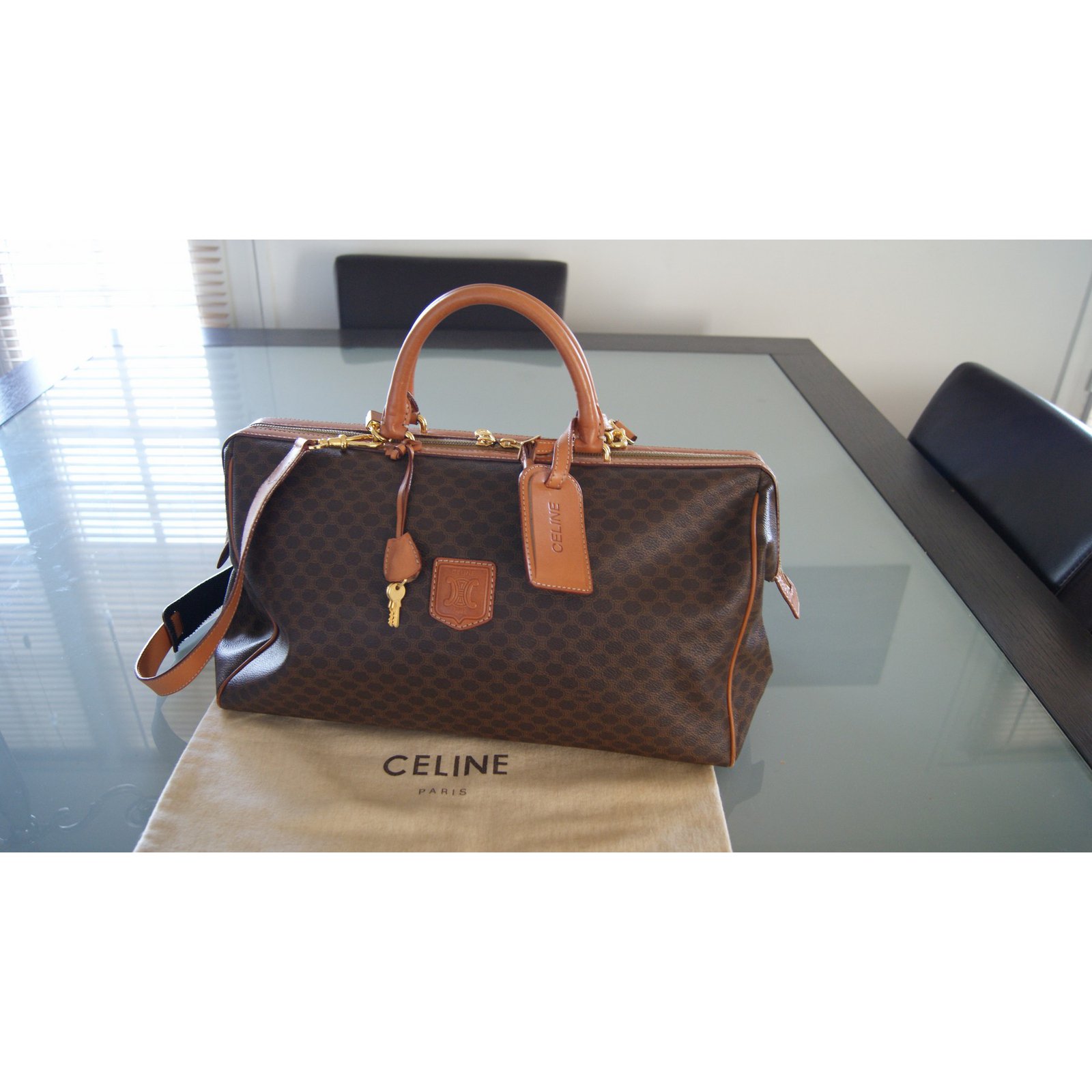 celine brown cloth travel bag  