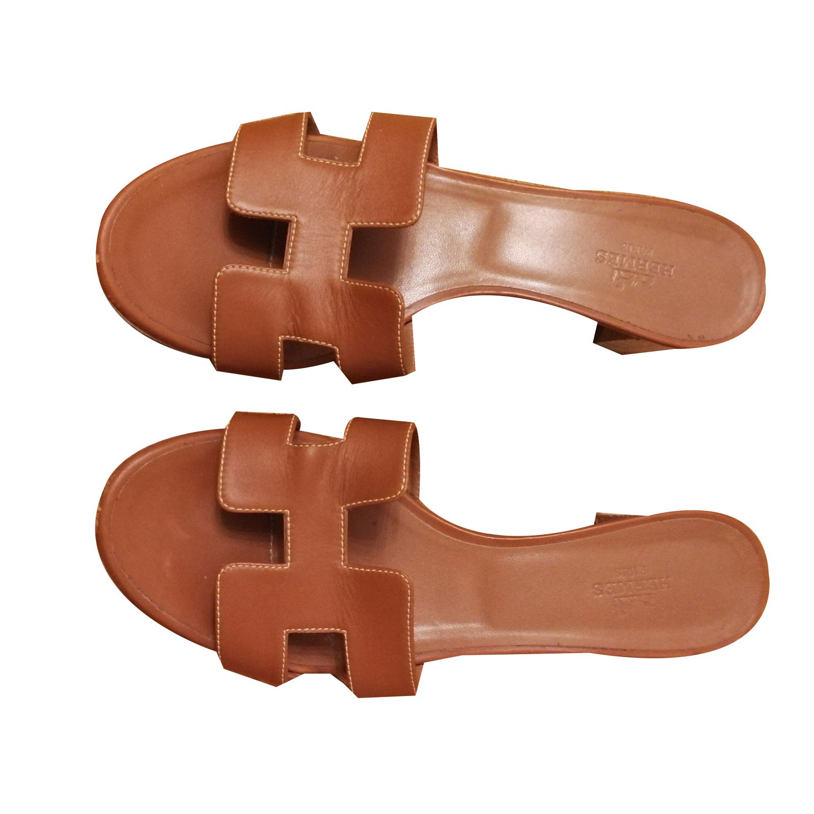 Hermès Oasis Sandals Sandals Leather Caramel ref.37877 - Joli Closet