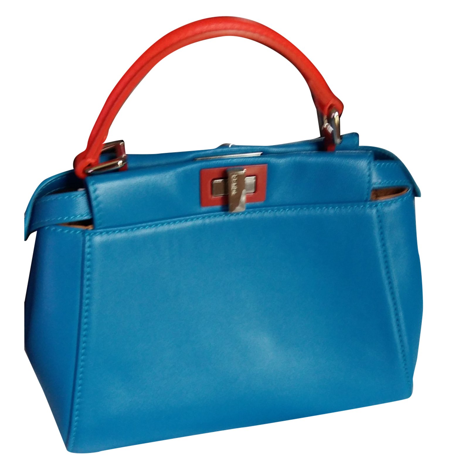 Fendi Mini Peekaboo Handbags Leather Blue ref.30898 - Joli Closet