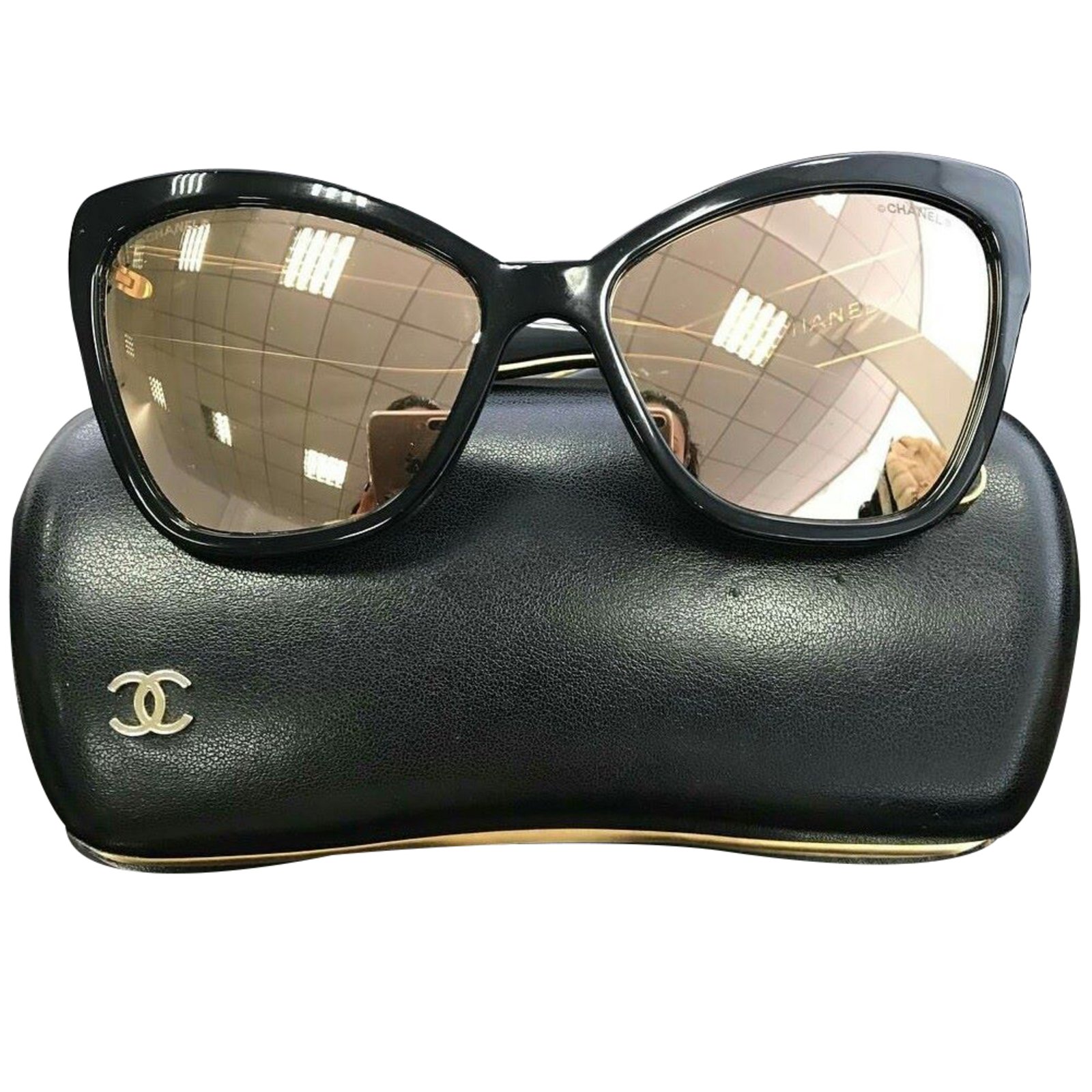 Chanel cat eye Sunglasses Plastic Black ref.34146 - Joli Closet