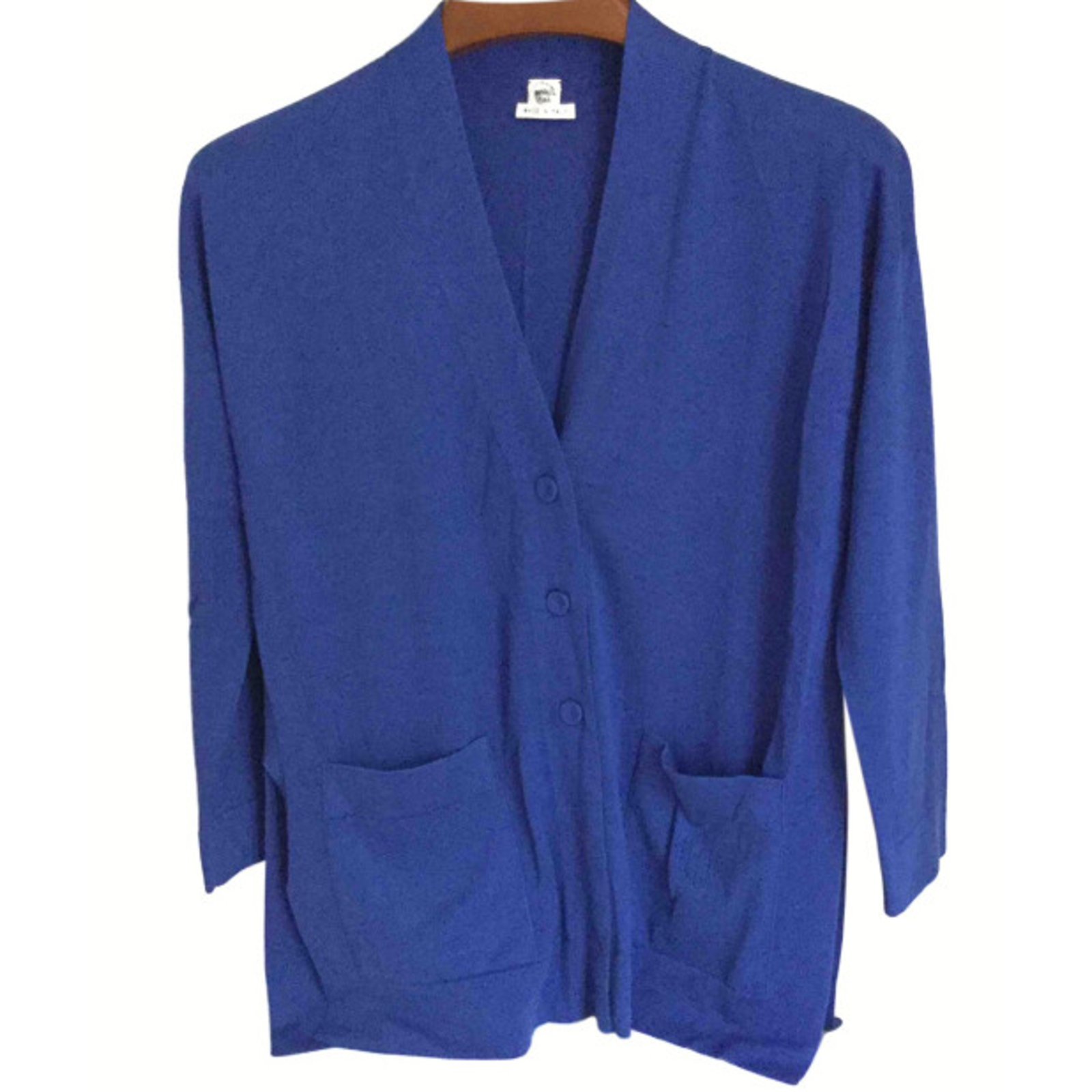 Hermès Long royal blue cardigan Hermes Knitwear Cotton Blue ref ...