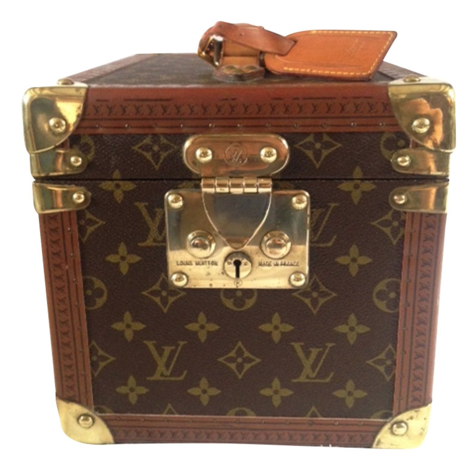 Louis Vuitton Vanity-case Travel bag Leather,Cloth Brown ref.42279 - Joli Closet