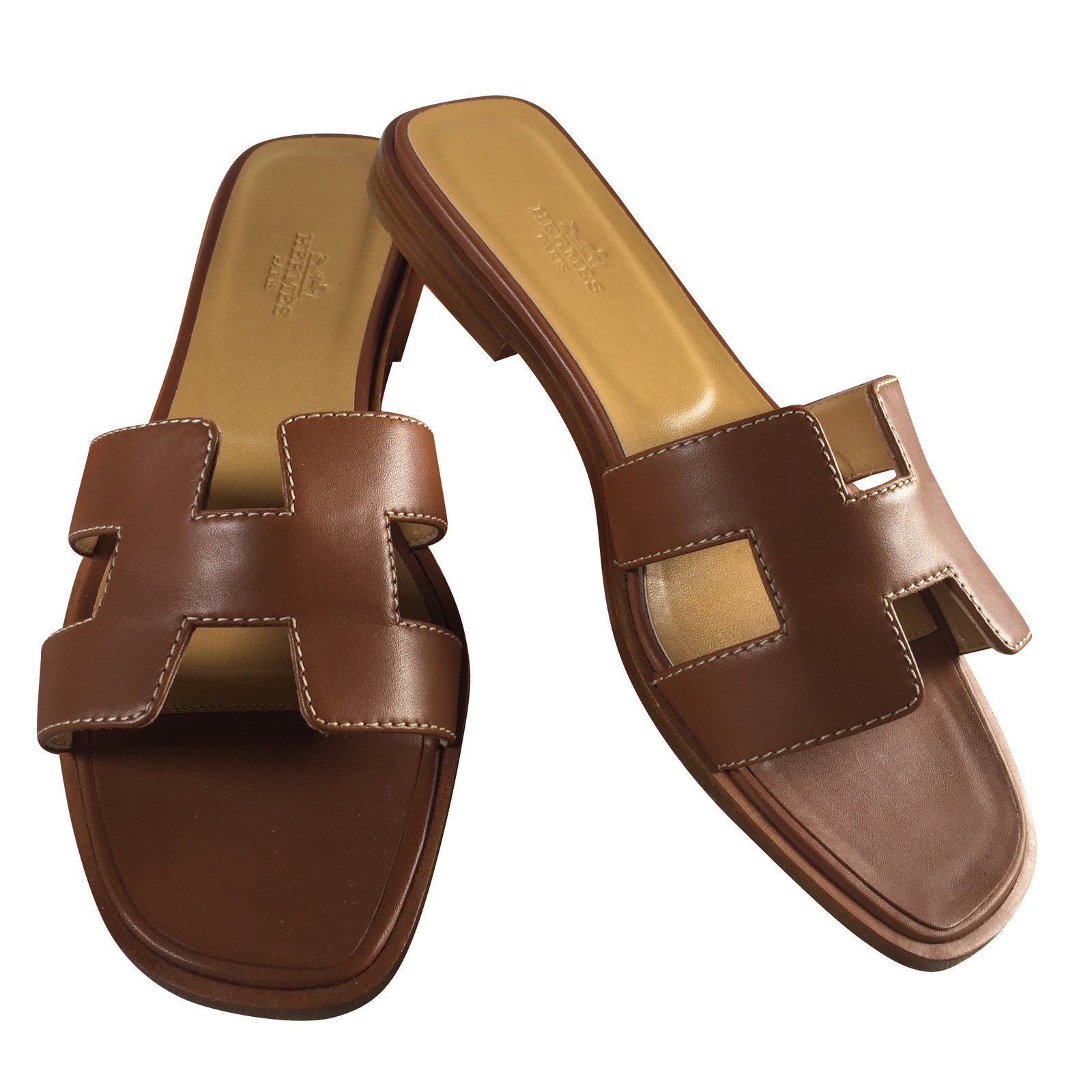 Hermès Oran Sandals Leather Caramel ref.42282 - Joli Closet
