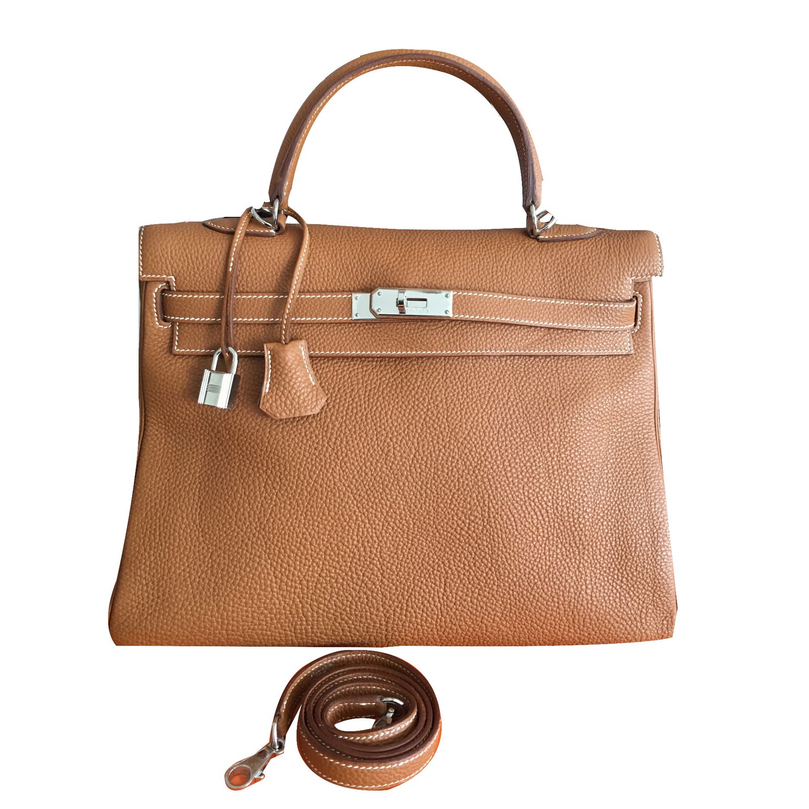 Hermès HERMES Kelly 35 cm Togo Gold Handbags Leather Light brown ref.47061 - Joli Closet