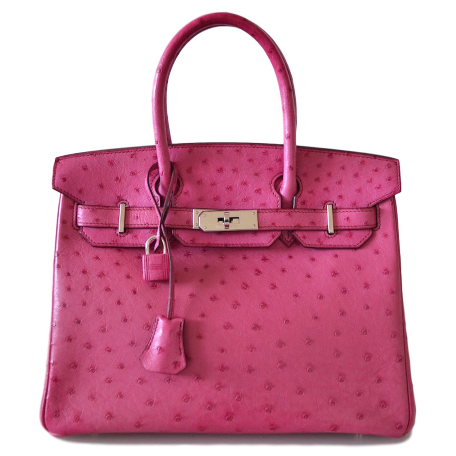 Hermès Birkin 30 ostrich Handbags Exotic leather Pink ref.47383 - Joli Closet