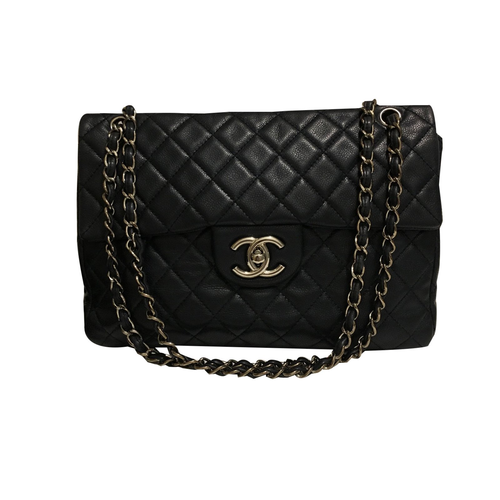 Chanel Maxi classic flap bag Handbags Leather Navy blue ref.47854 - Joli Closet