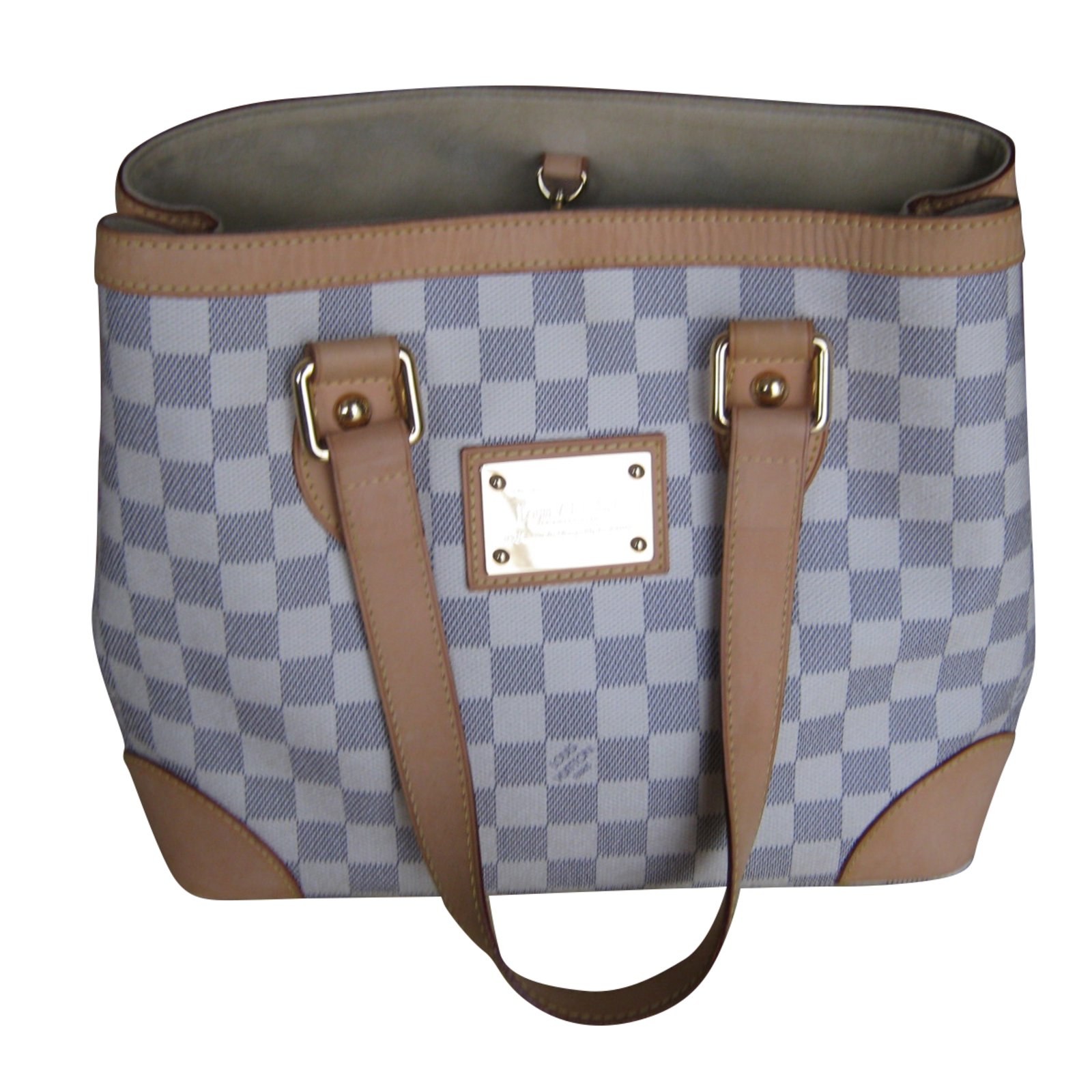 Louis Vuitton Damier Azur Hampstead MM Handbags Leather White ref.53521 - Joli Closet