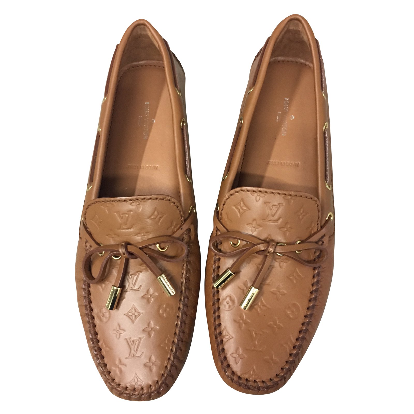 Louis Vuitton Loafers Flats Leather Caramel ref.53611 - Joli Closet