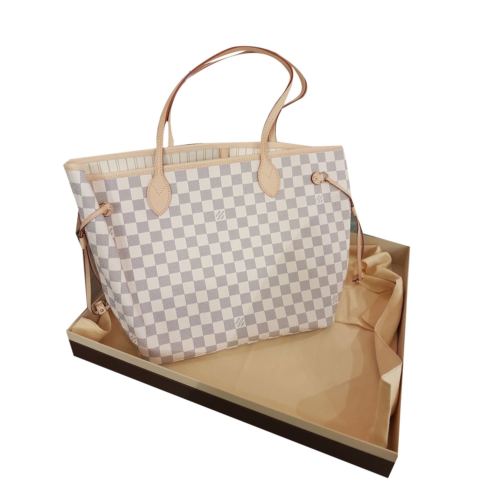 Louis Vuitton Louis Vuitton neverful Handbags Leather,Cloth White ref.55360 - Joli Closet