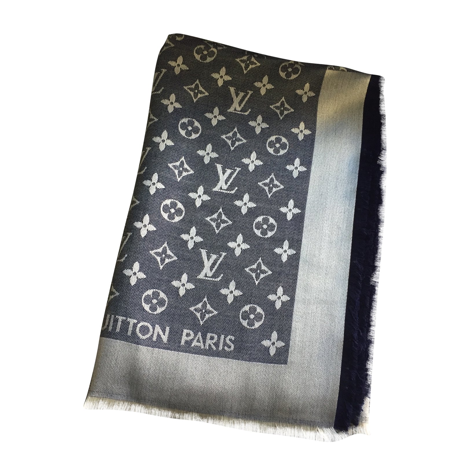 Louis Vuitton Monogram scarf Scarves Wool Blue ref.55497 - Joli Closet