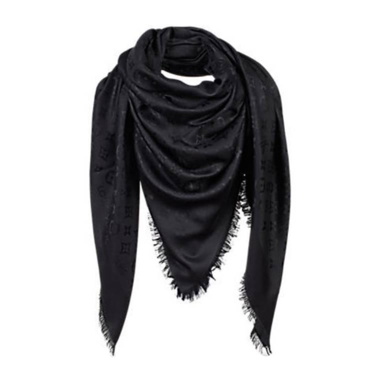 Louis Vuitton Classic Monogram Scarf Scarves Silk Black ref.59452 - Joli Closet